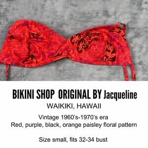 Vintage Bikini Shop Jacqueline Bandeau Bikini Top Red Pink Waikiki Hawaii